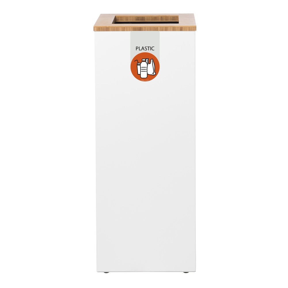 Productafbeelding nr. 1: Afvalbak LUNE Paxa Medium, 34 liter, wit / bamboe / oranje
