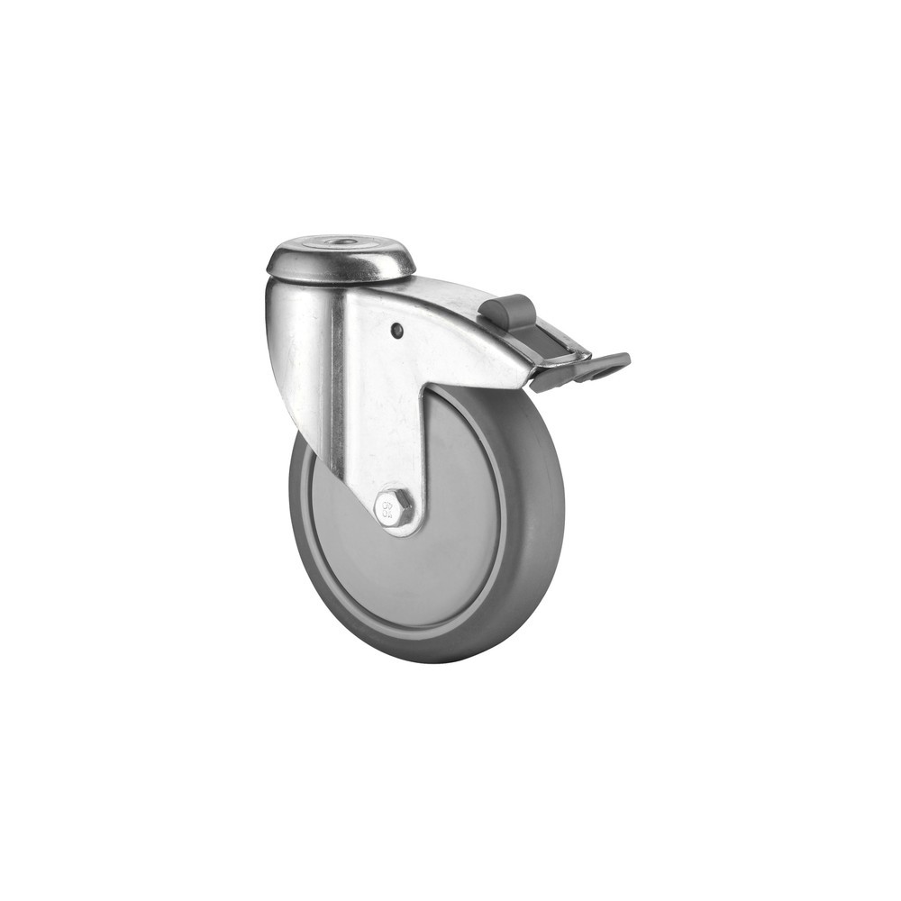 Apparaatwiel TPE, zwenkwiel met parkeerrem, zware uitvoering, kogellager, boutgat, Ø x breedte 125 x 31 mm, draagvermogen 100 kg Product afbeelding: Apparaatwiel TPE, zwenkwiel met parkeerrem, zware uitvoering, kogellager, boutgat, Ø x breedte 125 x 31 mm, draagvermogen 100 kg