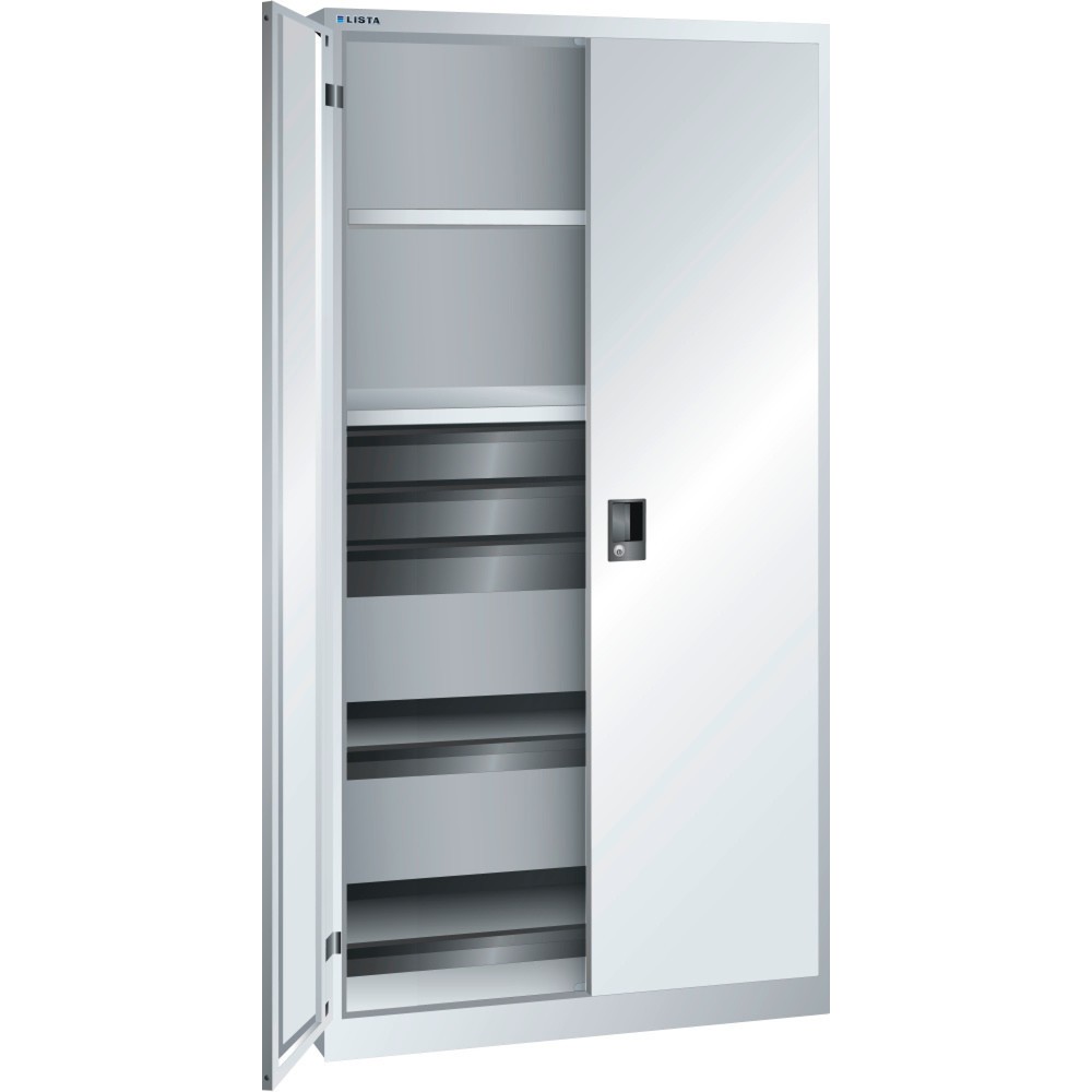 Illustration du produit: Armoire à outils LISTA, (lxPxH) 1 000x580x1 950 mm, 2 étagères coulissantes, 3 tiroirs, gris clair, KEY Lock