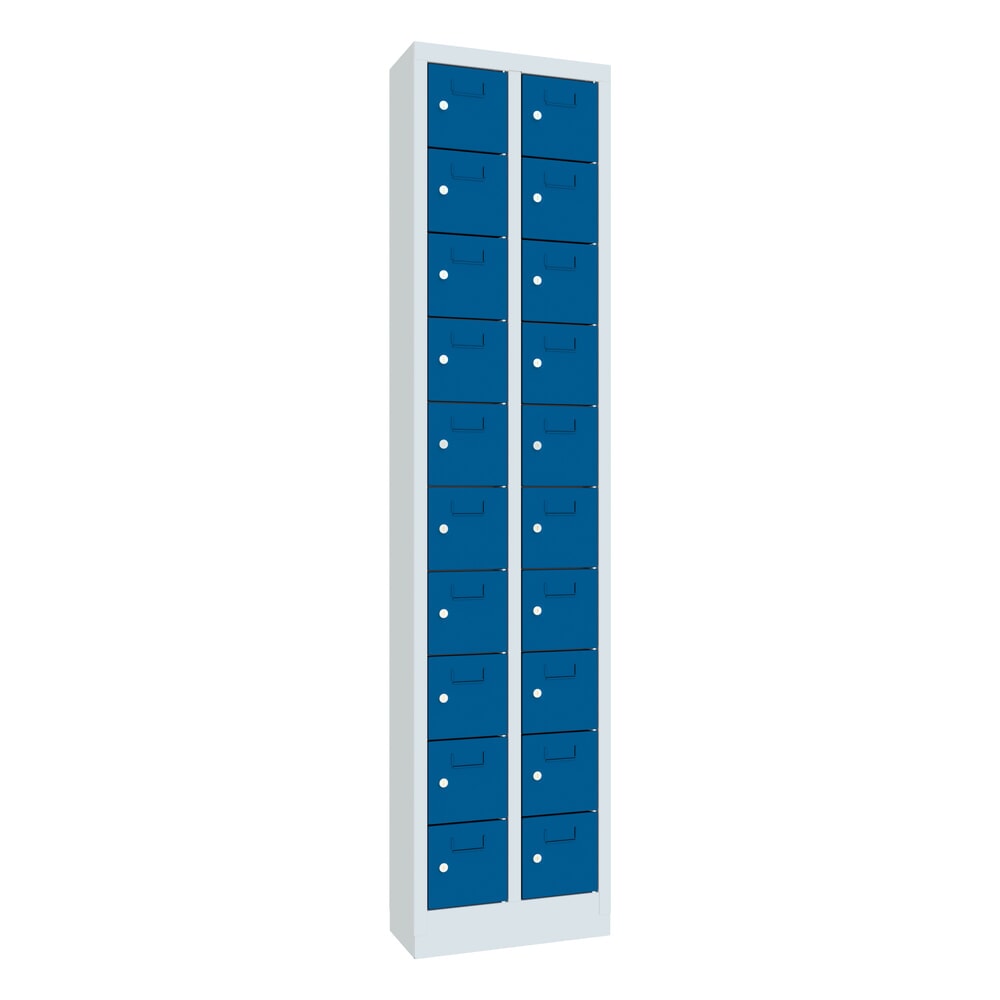 Produktabbildung Nr. 1: Armoire à petits compartiments PAVOY, 20 compartiments, H x l x P 1 950 x 460 x 200 mm, avec porte-étiquettes, bleu gentiane, gris clair