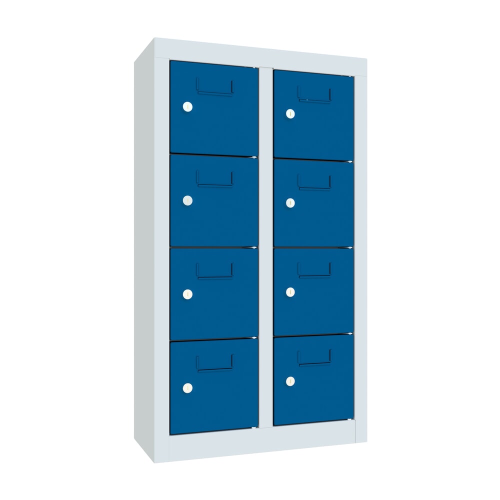 N° de l'image du produit 1 : Armoire à petits compartiments PAVOY, 8 compartiments, H x l x P 815 x 460 x 200 mm, avec porte-étiquettes, bleu gentiane, gris clair