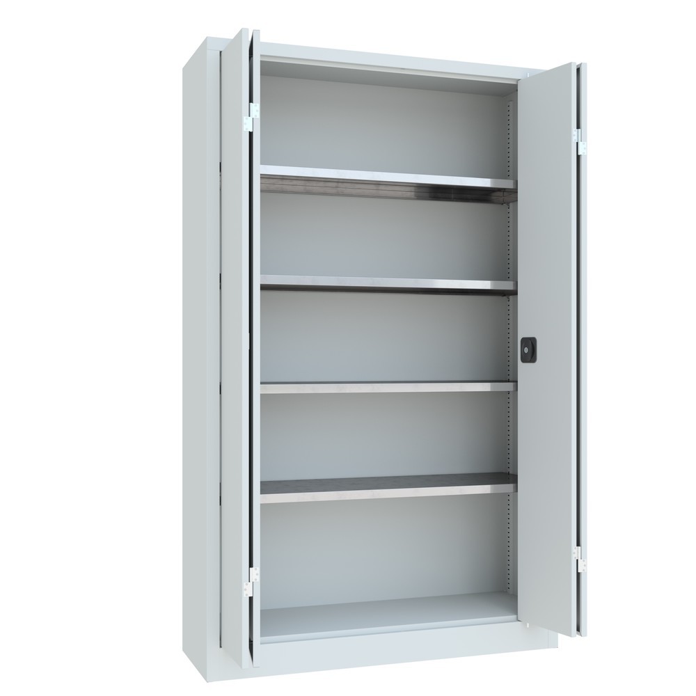 N° de l'image du produit 10 : Armoire à porte repliable PAVOY avec 4 tablettes, H x l x P 1 950 x 1 200 x 400 mm, gris clair, gris clair