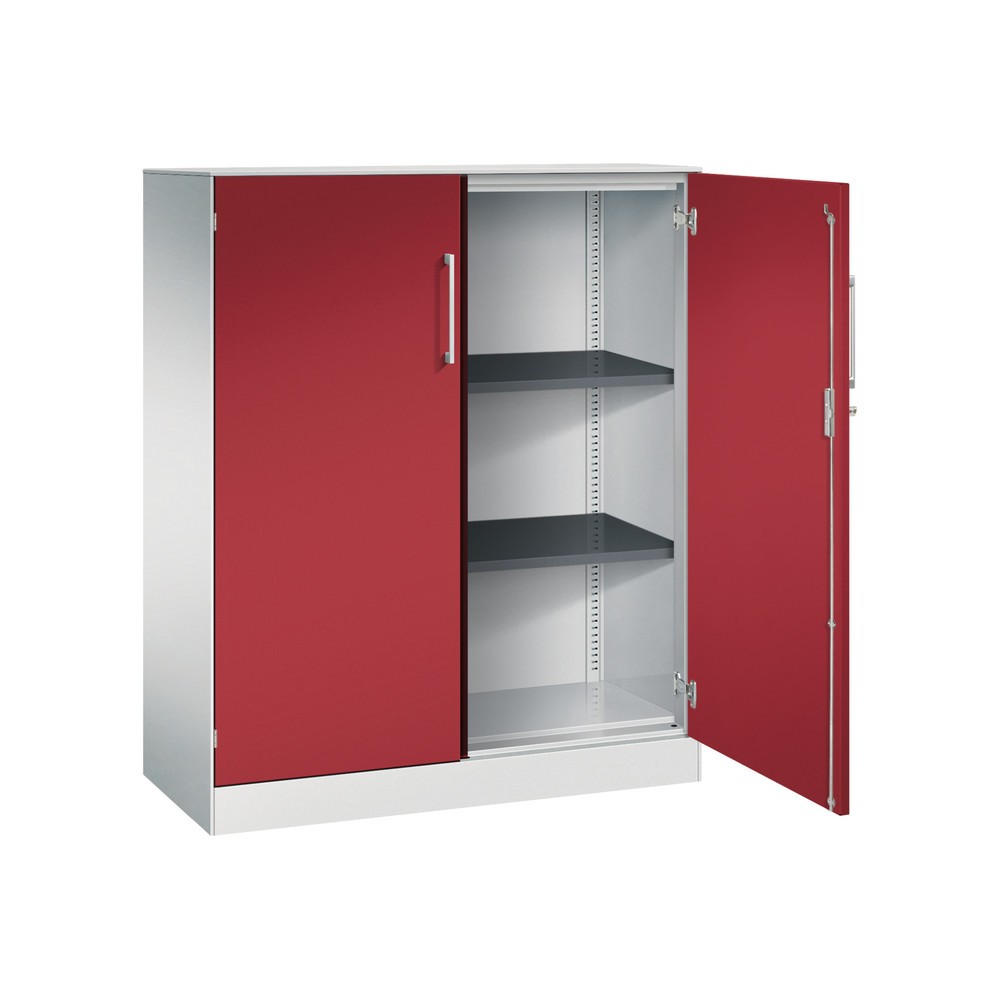 N° de l'image du produit 3 : Armoire à portes battantes C+P Asisto, 3 hauteurs de classeur, largeur 1 000 mm, gris clair, rouge rubis