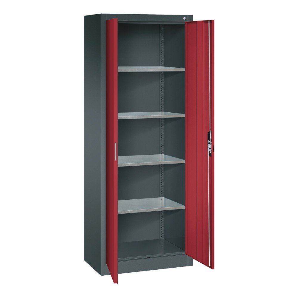 N° de l'image du produit 18 : Armoire à portes battantes d’atelier C+P avec 4 tablettes, H x l x P 1 950 x 700 x 400 mm, gris anthracite, rouge rubis
