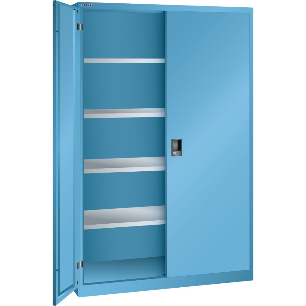 Illustration du produit: Armoire à portes battantes LISTA, (lxPxH) 1 250x580x1 950 mm, 4 étagères réglables, bleu clair, RFID Lock