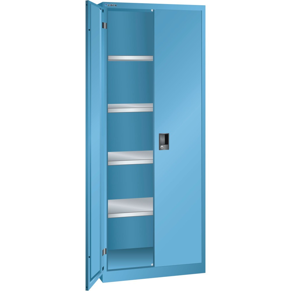 Illustration du produit: Armoire à portes battantes LISTA, (lxPxH) 750x500x1 950 mm, 4 étagères réglables, bleu clair, KEY Lock