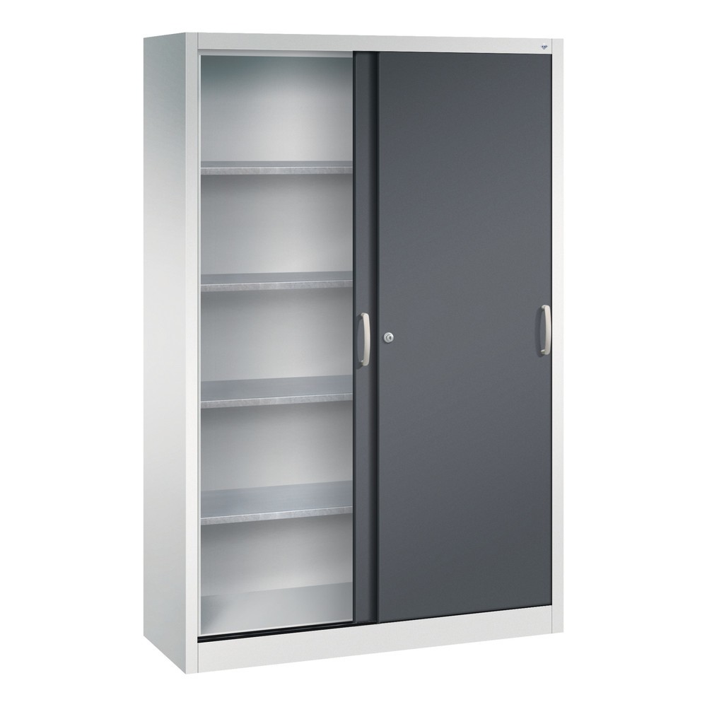 Produktabbildung Nr. 3: Armoire à portes coulissantes d’atelier C+P avec 4 tablettes, H x l x P 1 950 x 1 200 x 400 mm, gris clair, gris noir