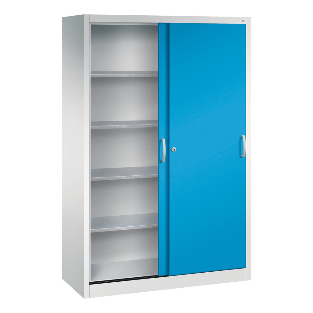 Produktabbildung Nr. 3: Armoire à portes coulissantes d’atelier C+P avec 4 tablettes, H x l x P 1 950 x 1 200 x 500 mm, gris clair, bleu clair