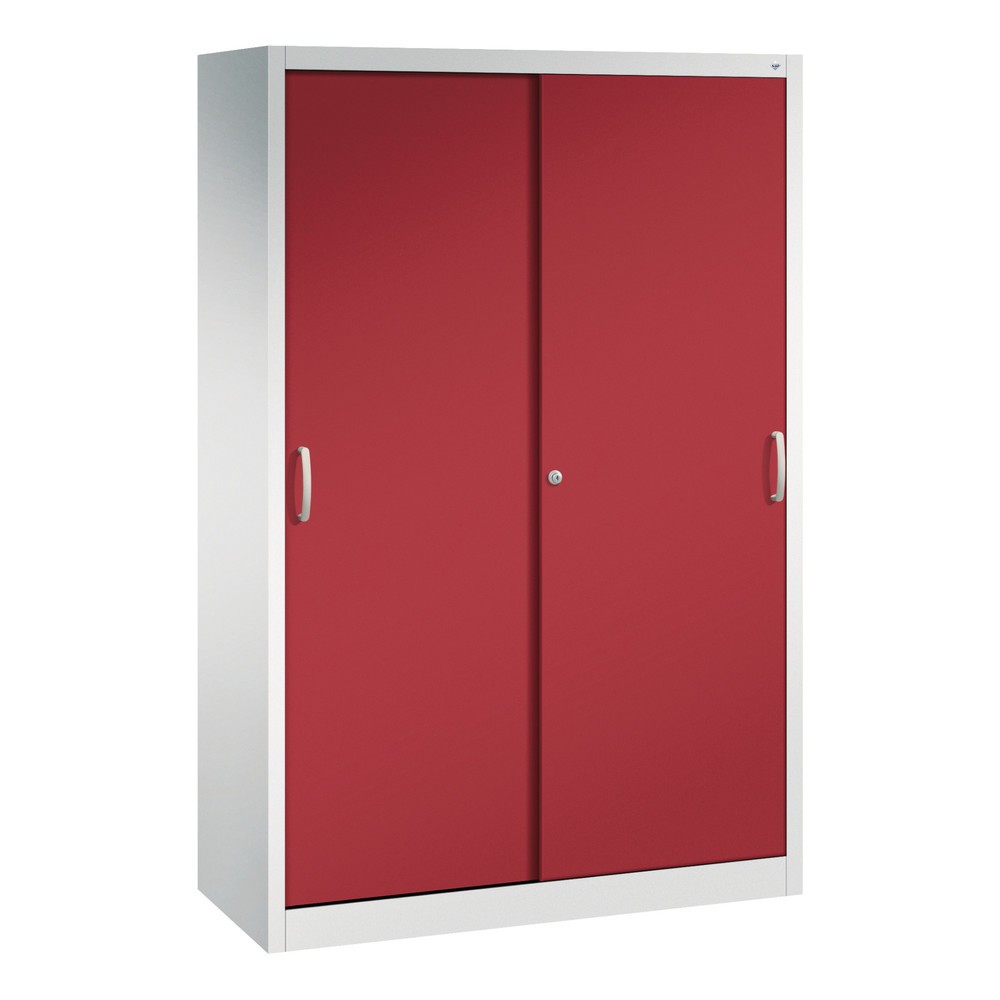 Illustration du produit: Armoire à portes coulissantes d’atelier C+P avec 4 tablettes, H x l x P 1 950 x 1 200 x 500 mm, gris clair, rouge rubis