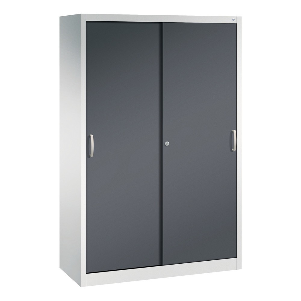 Illustration du produit: Armoire à portes coulissantes d’atelier C+P avec 4 tablettes, H x l x P 1 950 x 1 200 x 500 mm, gris clair, gris noir