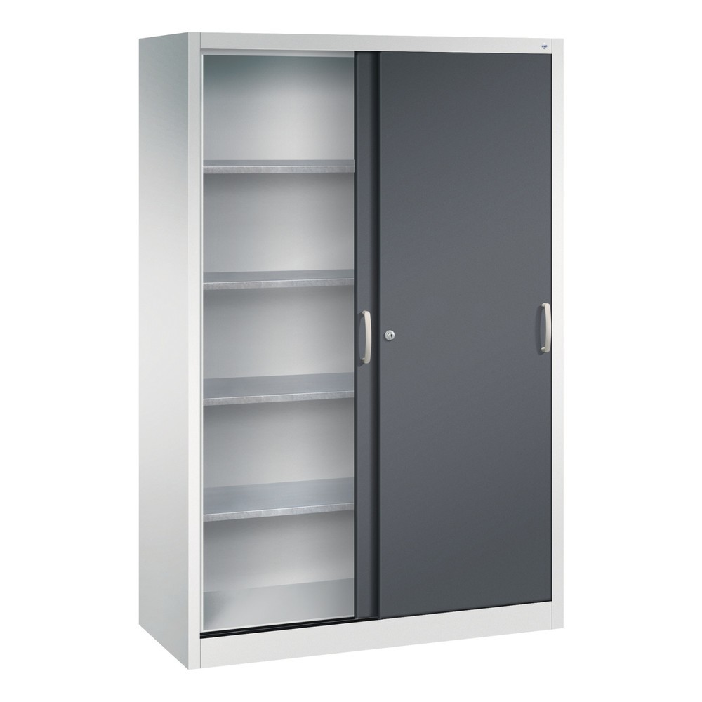 Produktabbildung Nr. 3: Armoire à portes coulissantes d’atelier C+P avec 4 tablettes, H x l x P 1 950 x 1 200 x 500 mm, gris clair, gris noir