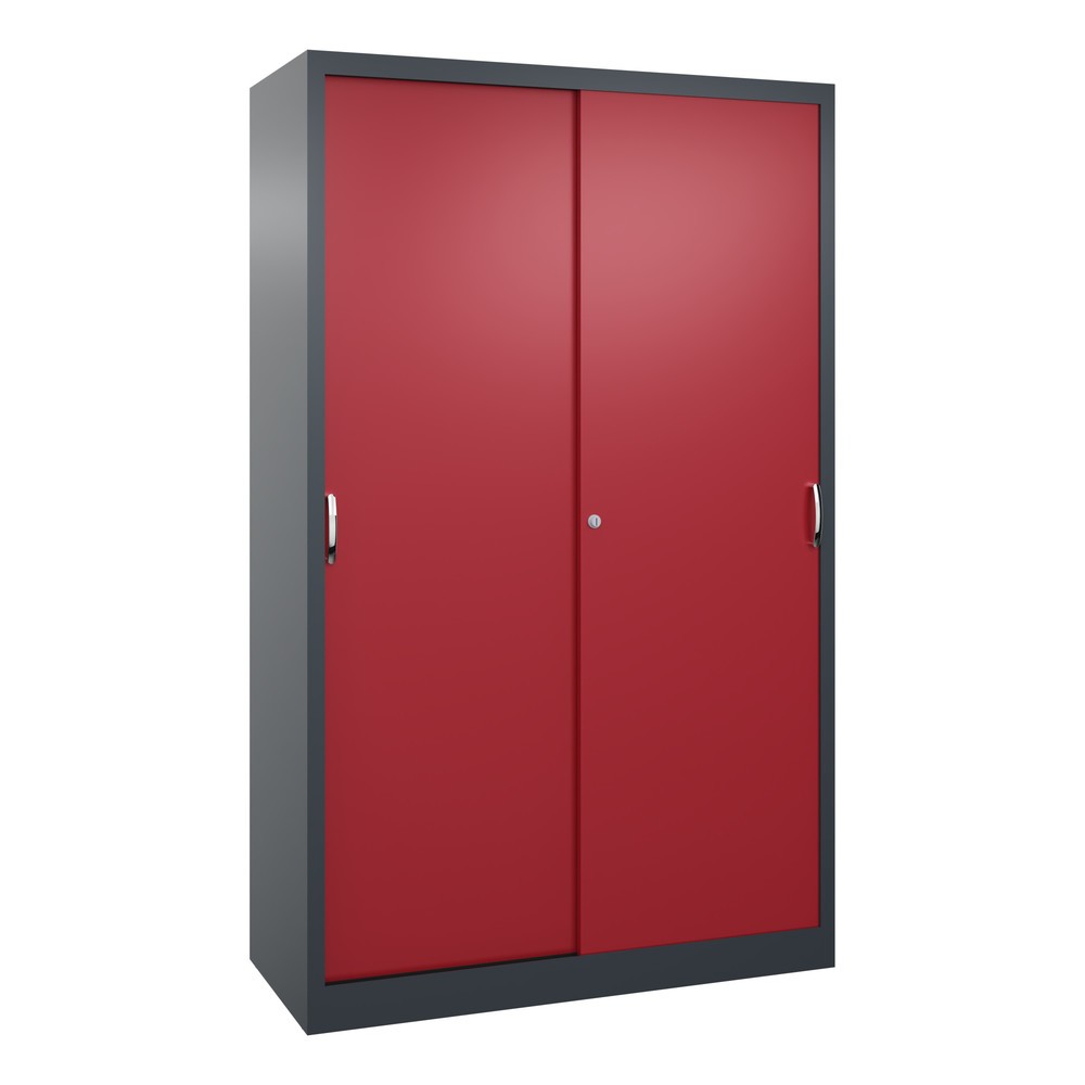 Illustration du produit: Armoire à portes coulissantes d’atelier C+P avec 4 tablettes, H x l x P 1 950 x 1 200 x 500 mm, gris anthracite, rouge rubis