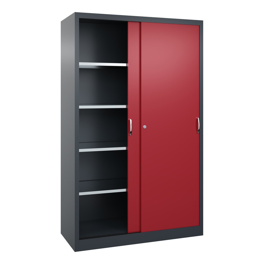Produktabbildung Nr. 3: Armoire à portes coulissantes d’atelier C+P avec 4 tablettes, H x l x P 1 950 x 1 200 x 500 mm, gris anthracite, rouge rubis