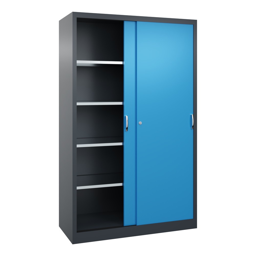 Produktabbildung Nr. 3: Armoire à portes coulissantes d’atelier C+P avec 4 tablettes, H x l x P 1 950 x 1 200 x 500 mm, gris anthracite, bleu clair