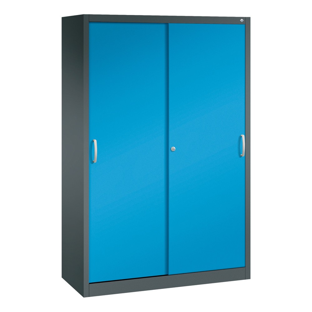 Illustration du produit: Armoire à portes coulissantes, 1 950 x 1 200 x 500 mm, gris anthracite, bleu clair