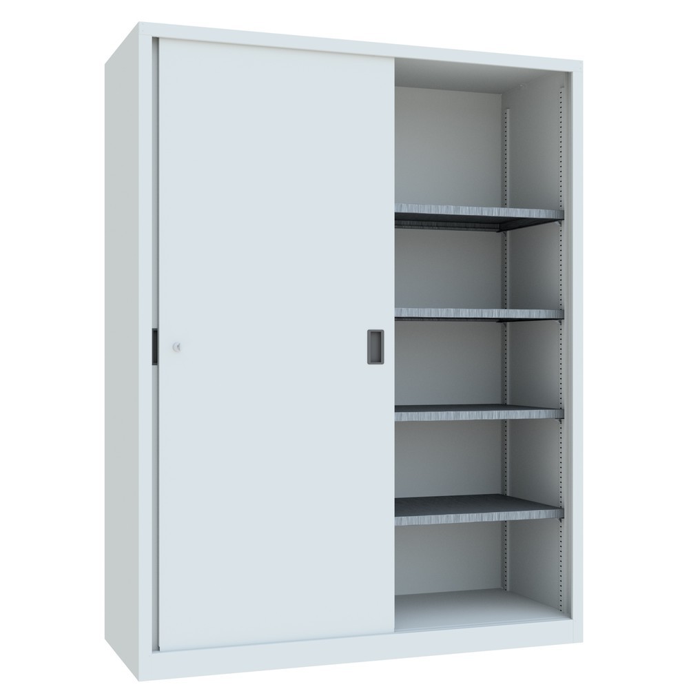 Produktabbildung Nr. 3: Armoire à portes coulissantes PAVOY avec mit 8 tablettes + cloison de séparation, HxlxP 1 950 x 1 500 x 600 mm, gris clair, gris clair