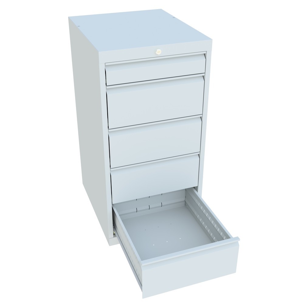 N° de l'image du produit 3 : Armoire à tiroirs PAVOY, hauteur 1 000 mm, tiroirs 1 x 100 mm + 4 x 200 mm, largeur 500 mm, gris clair, gris clair