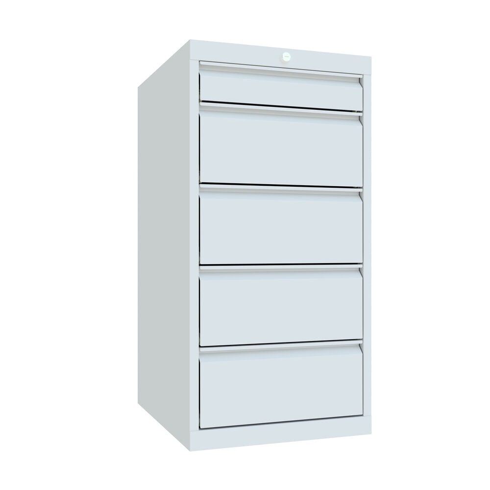 N° de l'image du produit 1 : Armoire à tiroirs PAVOY, hauteur 1 000 mm, tiroirs 1 x 100 mm + 4 x 200 mm, largeur 500 mm, gris clair, gris clair