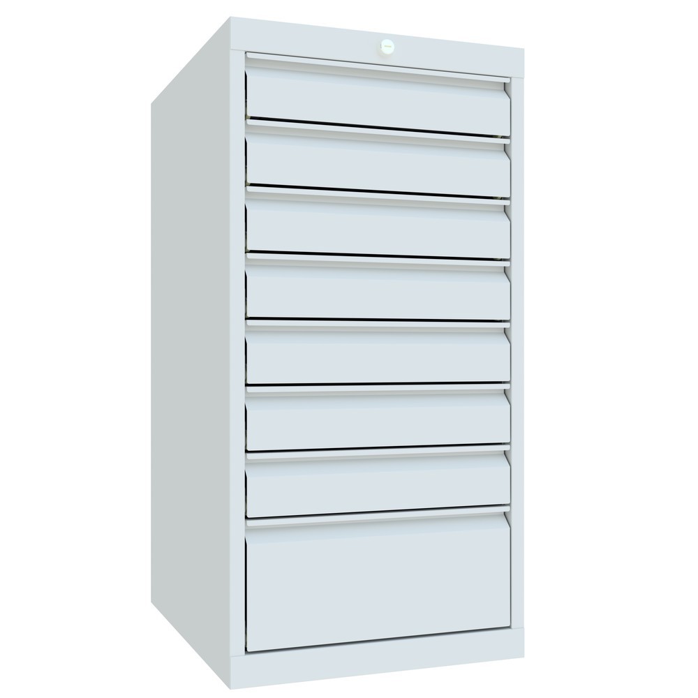 N° de l'image du produit 2 : Armoire à tiroirs PAVOY, hauteur 1 000 mm, tiroirs 7 x 100 mm + 1 x 200 mm, largeur 500 mm, gris clair, gris clair