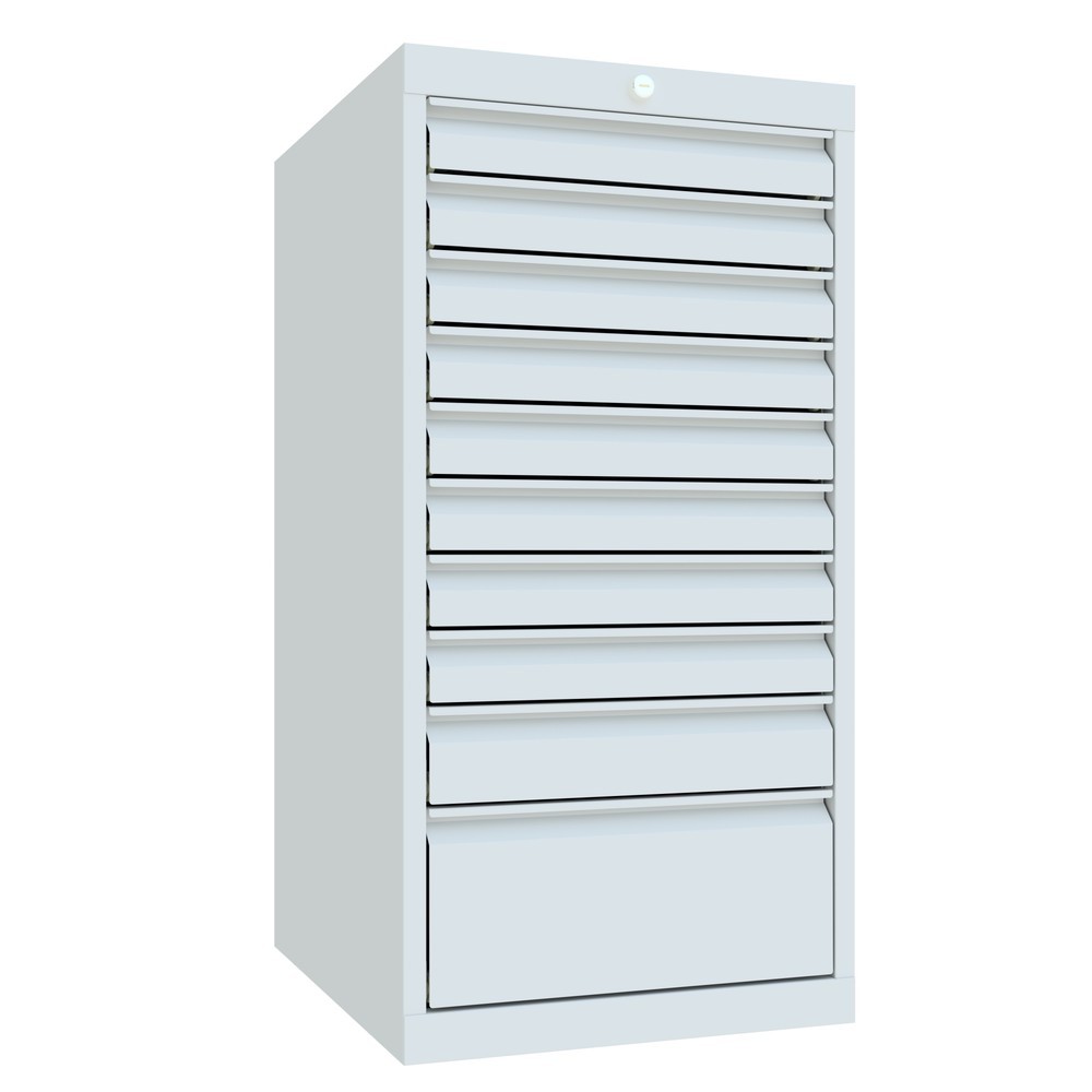 N° de l'image du produit 2 : Armoire à tiroirs PAVOY, hauteur 1 000 mm, tiroirs 8 x 75 mm + 1 x 100 mm + 1 x 200 mm, largeur 500 mm, gris clair, gris clair