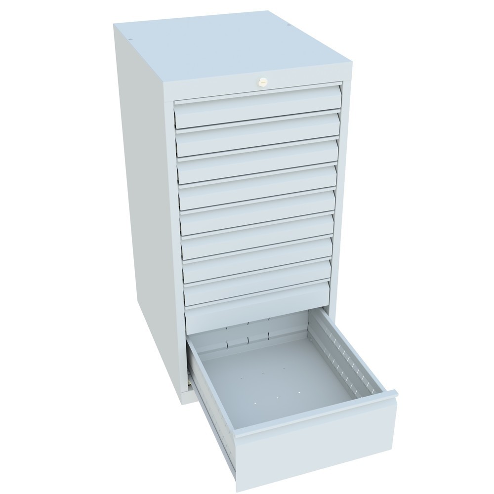 N° de l'image du produit 3 : Armoire à tiroirs PAVOY, hauteur 1 000 mm, tiroirs 8 x 75 mm + 1 x 100 mm + 1 x 200 mm, largeur 500 mm, gris clair, gris clair