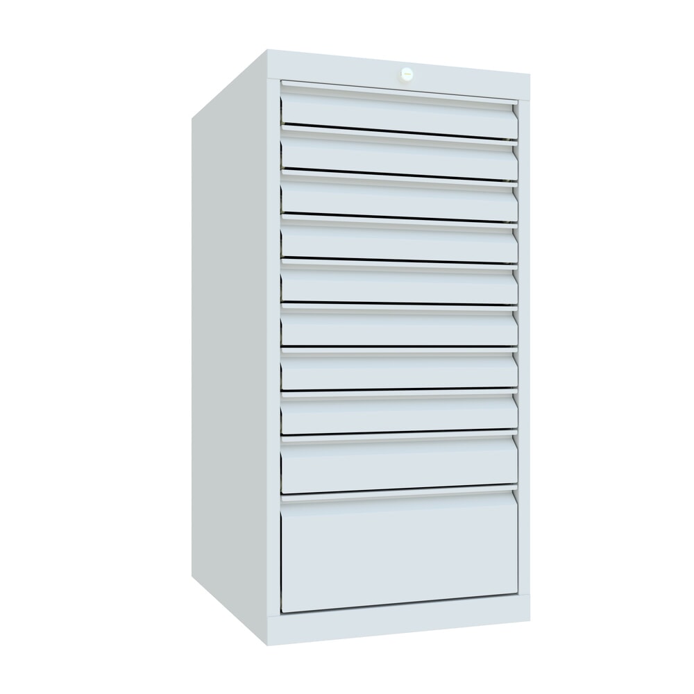 N° de l'image du produit 1 : Armoire à tiroirs PAVOY, hauteur 1 000 mm, tiroirs 8 x 75 mm + 1 x 100 mm + 1 x 200 mm, largeur 500 mm, gris clair, gris clair