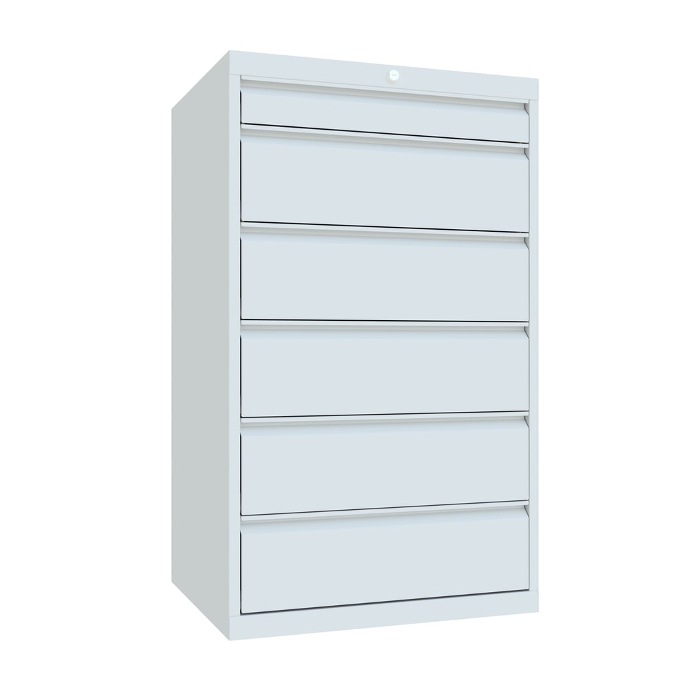N° de l'image du produit 1 : Armoire à tiroirs PAVOY, hauteur 1 200 mm, tiroirs 1 x 100 mm + 5 x 200 mm, largeur 715 mm, gris clair, gris clair