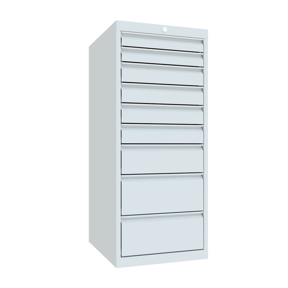 N° de l'image du produit 1 : Armoire à tiroirs PAVOY, hauteur 1 200 mm, tiroirs 2 x 75 mm + 4 x 100 + 1 x 150 mm + 2 x 200 mm, largeur 500 mm, gris clair, gris clair