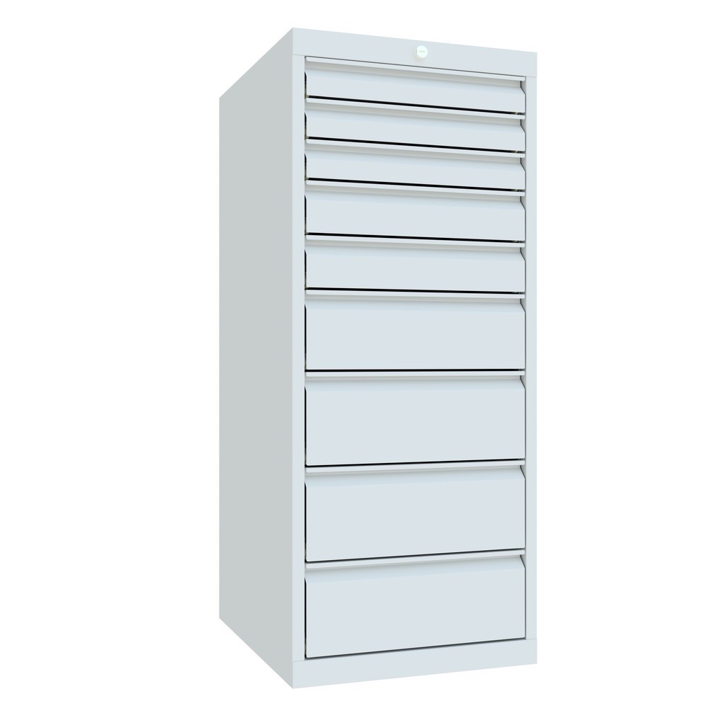 N° de l'image du produit 2 : Armoire à tiroirs PAVOY, hauteur 1 200 mm, tiroirs 3 x 75 mm + 2 x 100 + 1 x 150 mm + 3 x 175 mm, largeur 500 mm, gris clair, gris clair
