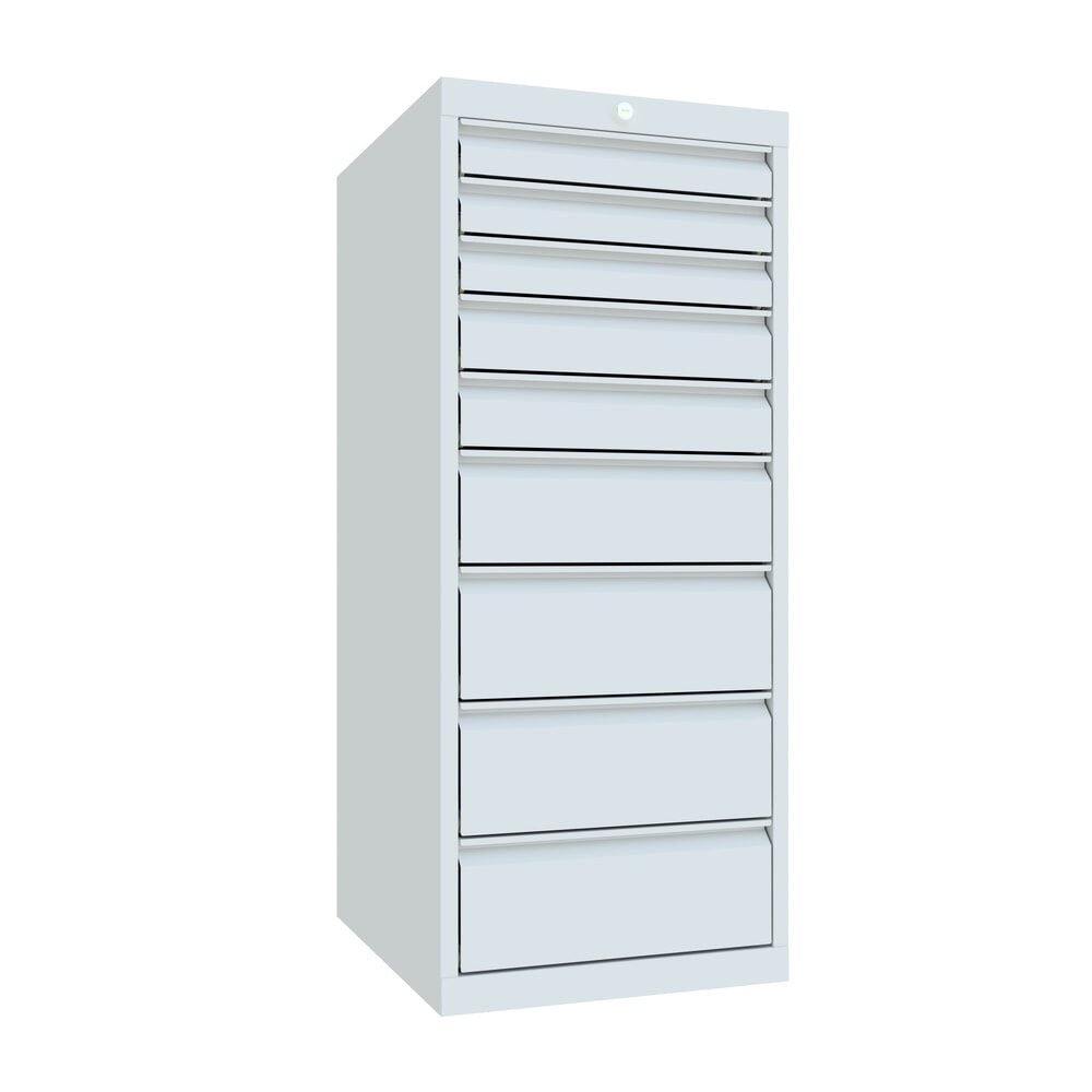 N° de l'image du produit 1 : Armoire à tiroirs PAVOY, hauteur 1 200 mm, tiroirs 3 x 75 mm + 2 x 100 + 1 x 150 mm + 3 x 175 mm, largeur 500 mm, gris clair, gris clair