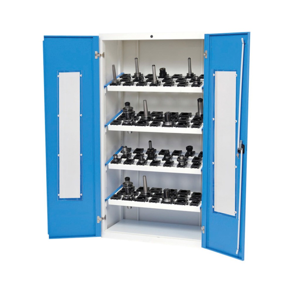 Produktabbildung Nr. 1: Armoire à vitrines CNC Bedrunka+Hirth, H x l x P 1 838 x 980 x 500 mm, gris clair, bleu clair, avec 4 cadres porte-outils CNC