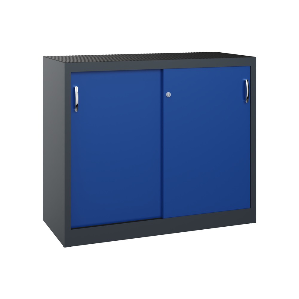 Illustration du produit: Armoire d’appoint d’atelier C+P avec 1 tablette, H x l x P 1 000 x 1 200 x 500 mm, gris anthracite, bleu gentiane