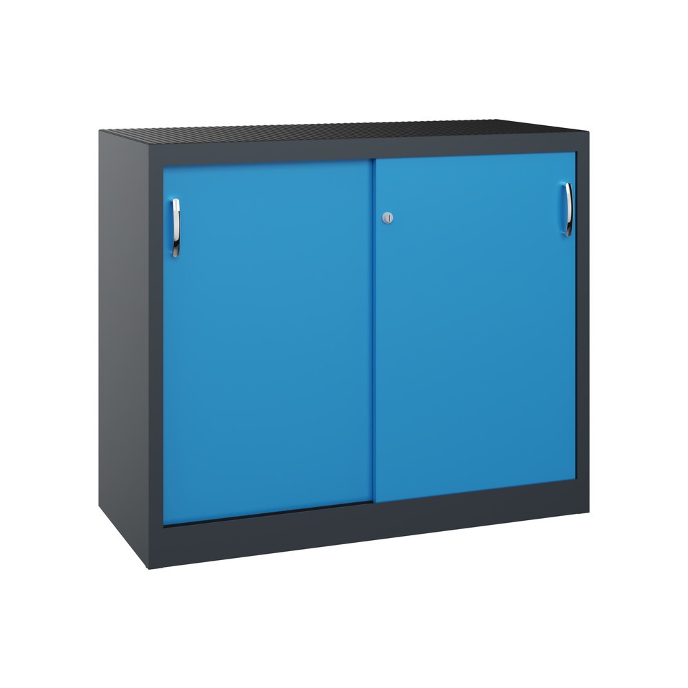 Illustration du produit: Armoire d’appoint d’atelier C+P avec 1 tablette, H x l x P 1 000 x 1 200 x 500 mm, gris anthracite, bleu clair