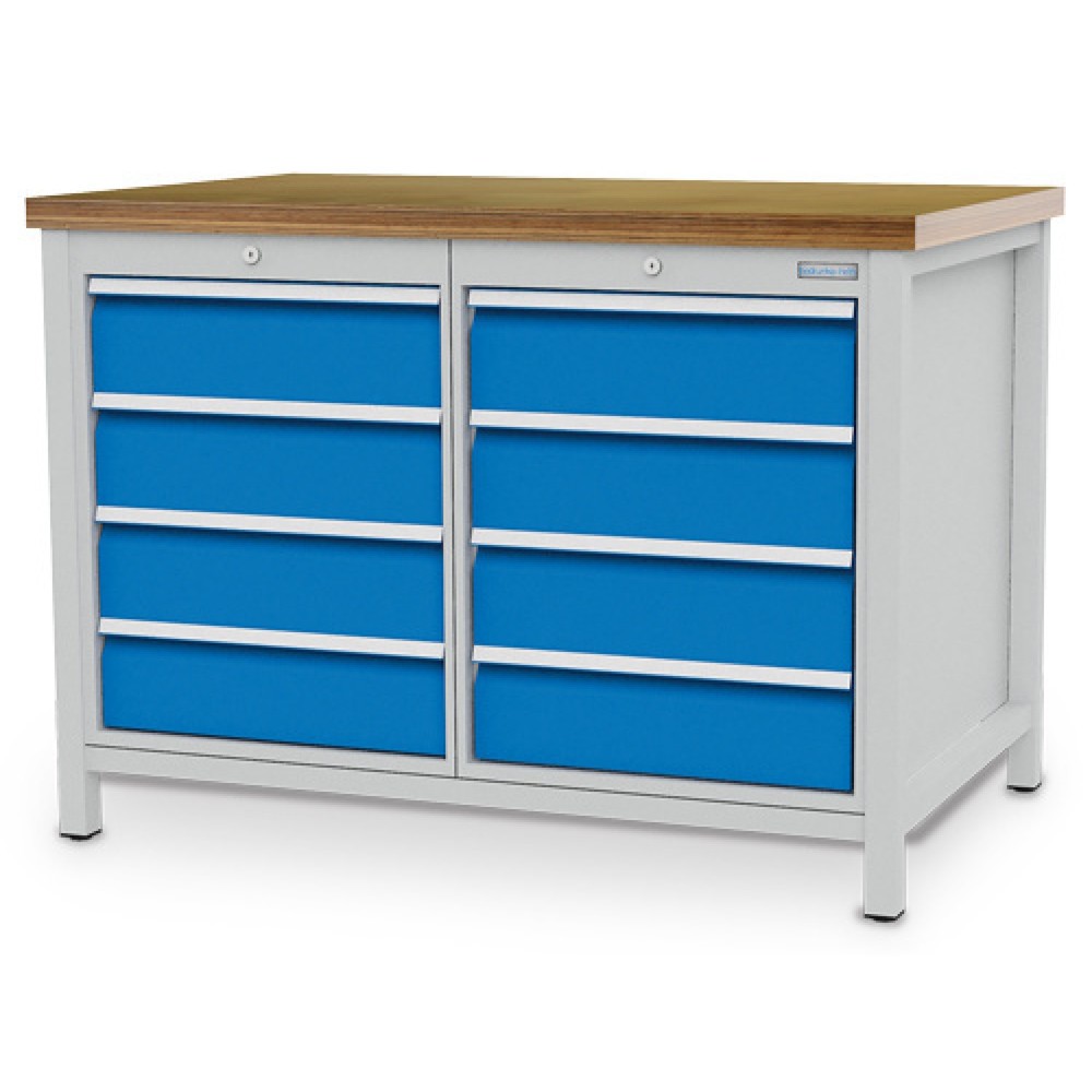 Produktabbildung Nr. 1: Armoire établi R 18-24 Bedrunka+Hirth, H x l x P 859 x 1 250 x 750 mm, gris clair, bleu clair, 8 tiroirs 8 x 150 mm