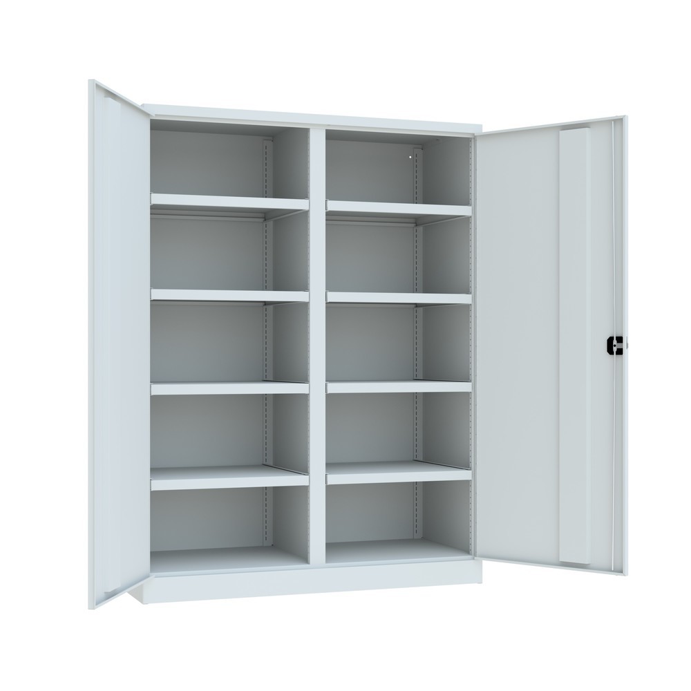 N° de l'image du produit 3 : Armoire industrielle pour charges lourdes PAVOY Premium avec paroi intermédiaire, 8 tablettes, H x l x P 1 950 x 1 470 x 630 mm, gris clair, gris clair