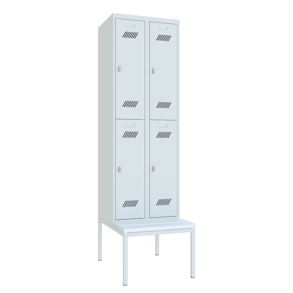 Produktabbildung Nr. 2: Armoire-penderie avec banc PAVOY, 2 niveaux, 2 x 2 compartiments de 300 mm, fermeture à pêne tournant, gris clair, gris clair