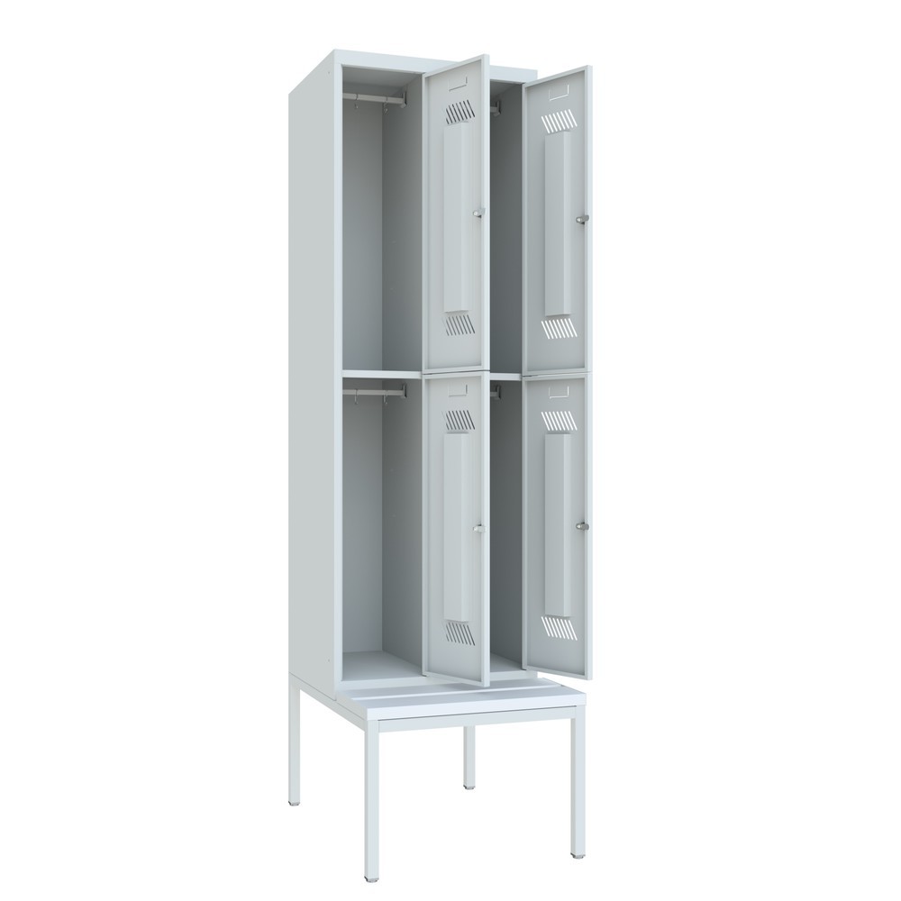 Produktabbildung Nr. 3: Armoire-penderie avec banc PAVOY, 2 niveaux, 2 x 2 compartiments de 300 mm, fermeture à pêne tournant, gris clair, gris clair