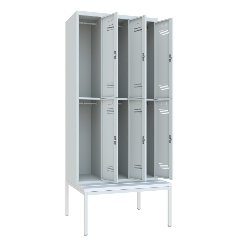 Produktabbildung Nr. 2: Armoire-penderie avec banc PAVOY, 2 niveaux, 3 x 2 compartiments de 300 mm, fermeture à pêne tournant, gris clair, gris clair