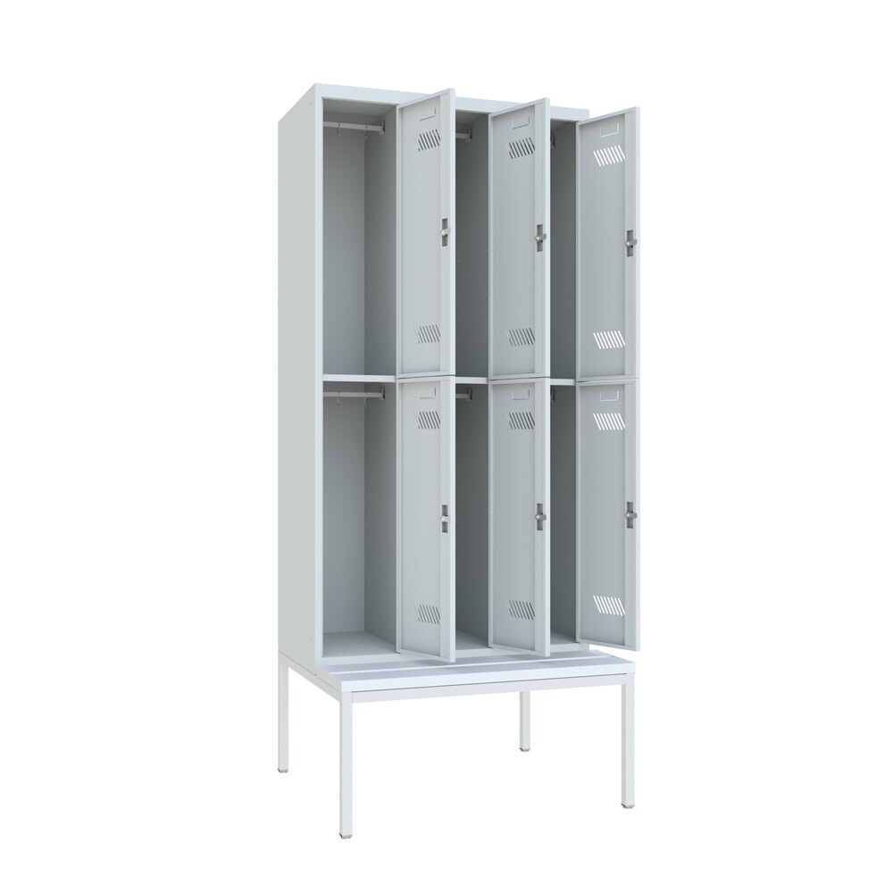 Produktabbildung Nr. 3: Armoire-penderie avec banc PAVOY, 2 niveaux, 3 x 2 compartiments de 300 mm, fermeture à pêne tournant, gris clair, gris clair