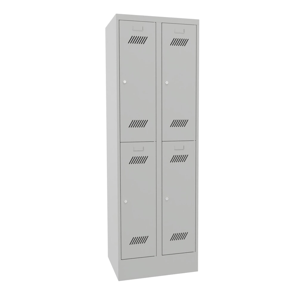 Produktabbildung Nr. 1: Armoire-penderie BASIC avec socle et serrure à cylindre, 2 niveaux, 4 compartiments, H x l x P 1 850 x 630 x 500 mm, gris clair, gris clair