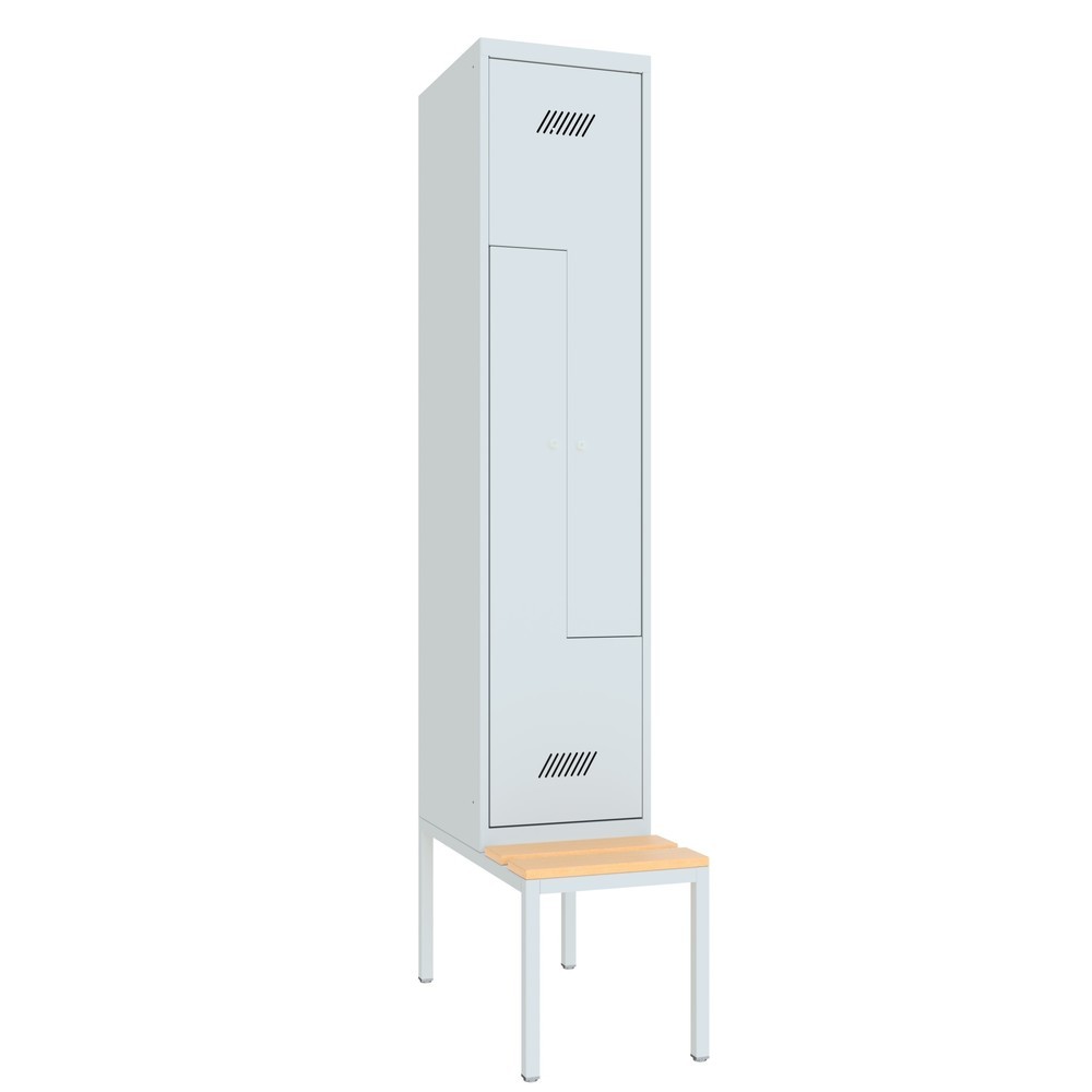 Produktabbildung Nr. 2: Armoire-penderie en Z avec banc PAVOY, 2 compartiments, serrure à cylindre, gris clair, gris clair, Hêtre
