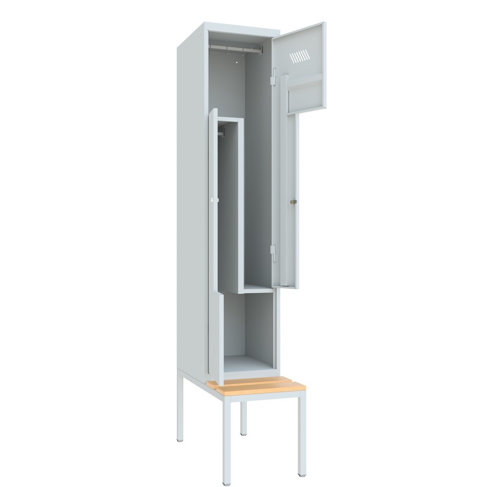 Produktabbildung Nr. 3: Armoire-penderie en Z avec banc PAVOY, 2 compartiments, serrure à cylindre, gris clair, gris clair, Hêtre