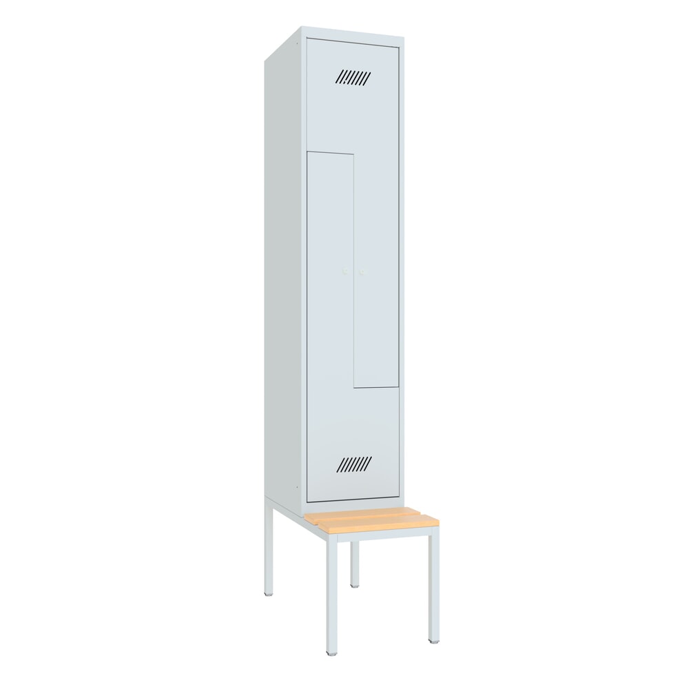 Produktabbildung Nr. 1: Armoire-penderie en Z avec banc PAVOY, 2 compartiments, serrure à cylindre, gris clair, gris clair, Hêtre