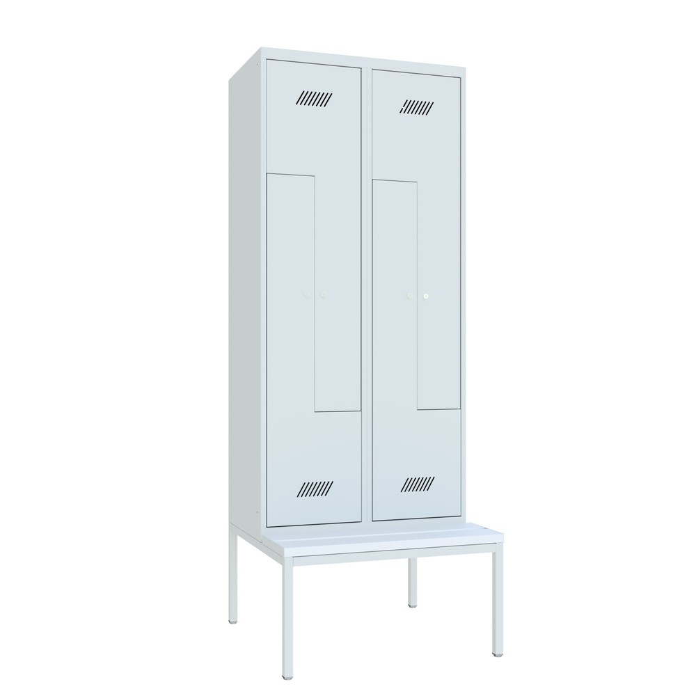 Produktabbildung Nr. 2: Armoire-penderie en Z avec banc PAVOY, 4 compartiments, serrure à cylindre, gris clair, gris clair, Plastique, blanc