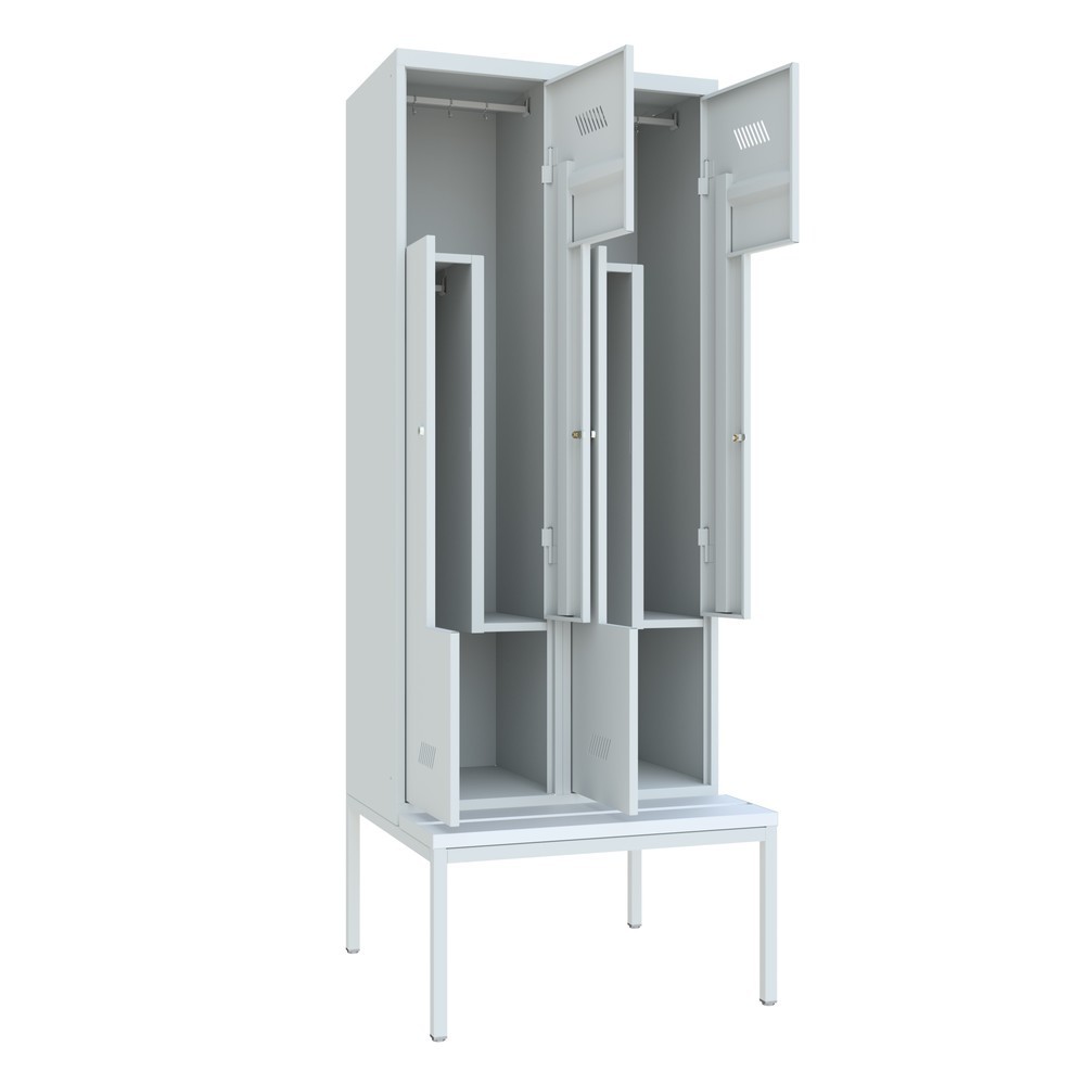 Produktabbildung Nr. 3: Armoire-penderie en Z avec banc PAVOY, 4 compartiments, serrure à cylindre, gris clair, gris clair, Plastique, blanc