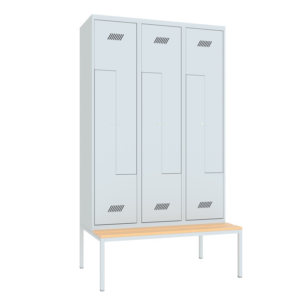 Produktabbildung Nr. 2: Armoire-penderie en Z avec banc PAVOY, 6 compartiments, serrure à cylindre, gris clair, gris clair, Hêtre