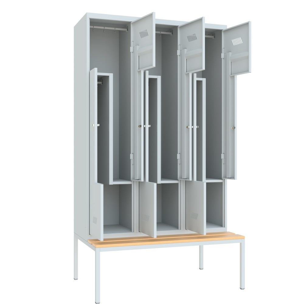 Produktabbildung Nr. 3: Armoire-penderie en Z avec banc PAVOY, 6 compartiments, serrure à cylindre, gris clair, gris clair, Hêtre