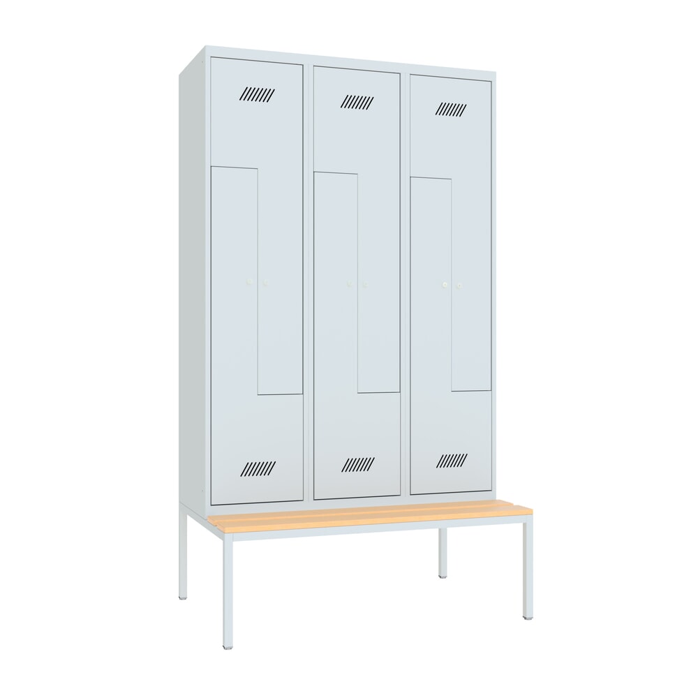 Produktabbildung Nr. 1: Armoire-penderie en Z avec banc PAVOY, 6 compartiments, serrure à cylindre, gris clair, gris clair, Hêtre