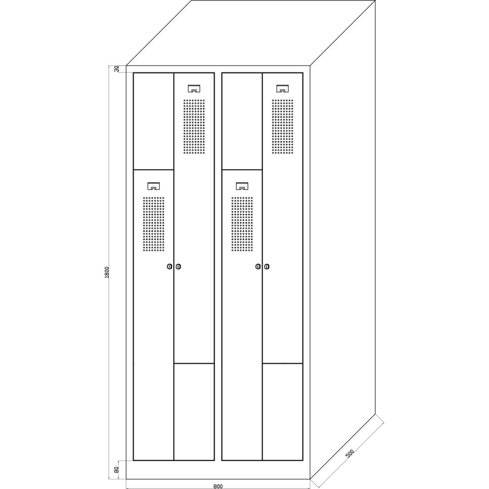 Produktabbildung Nr. 2: Armoire-penderie en Z HEMMDAL HDZ-1, serrure à cylindre, 4 compartiments, gris clair