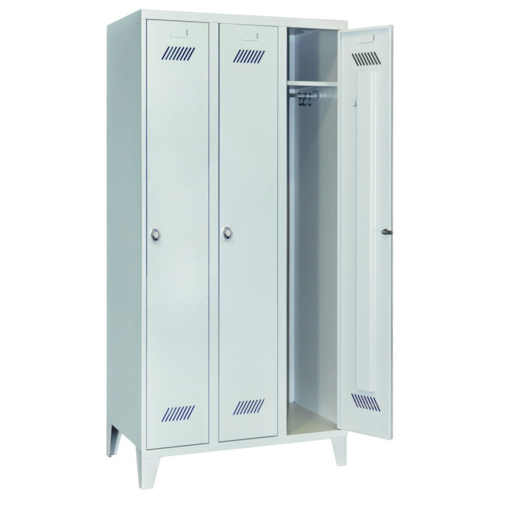 N° de l'image du produit 3 : Armoire-penderie PAVOY avec pieds + fermeture à pêne tournant, 3 compartiments, H x l x P 1 850 x 930 x 500 mm, gris clair, gris clair